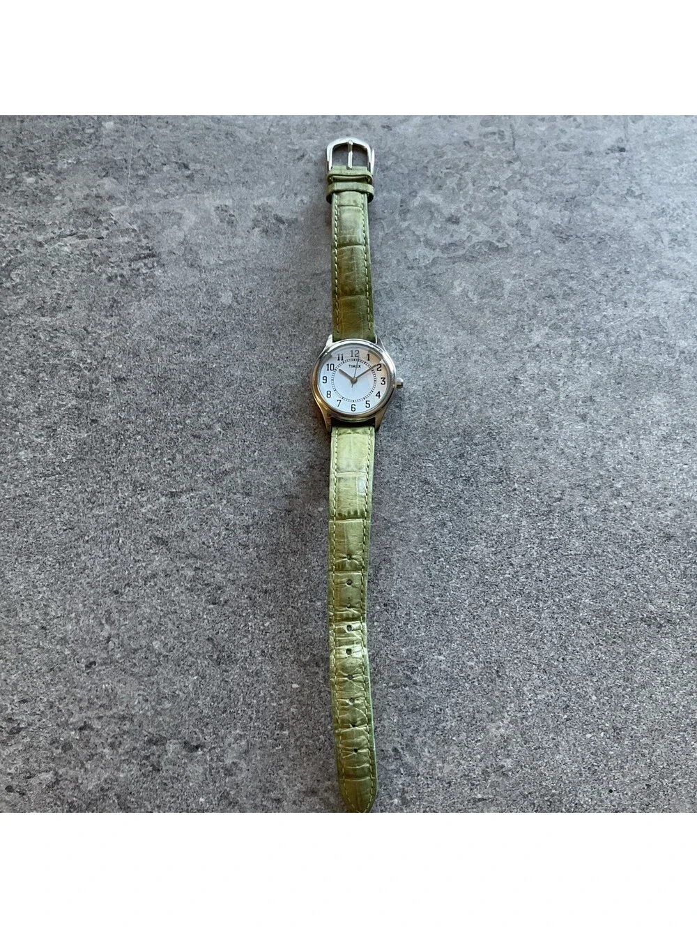 Timex Women’s Watch Silver Tone With White Dial And Light Green Leather Band B-N